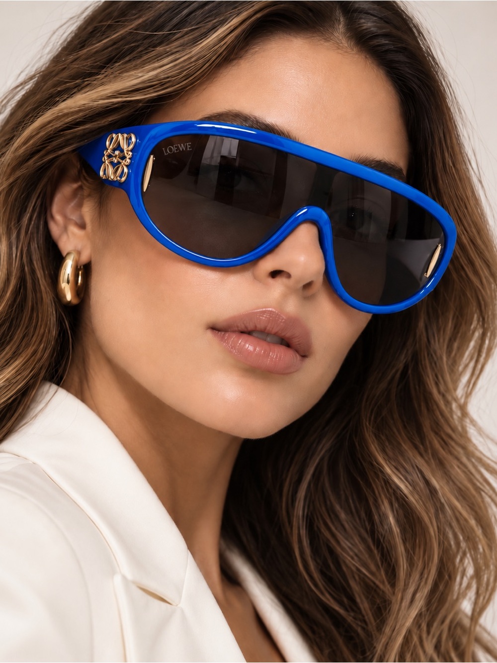Loewe Blue Shield Sunglasses with Gold Anagram Detail